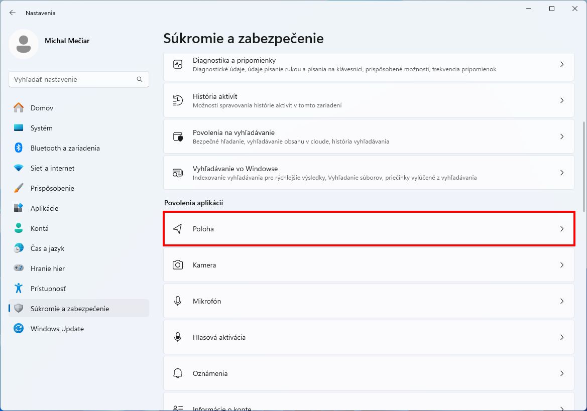 sukromie a zabezpecenia poloha