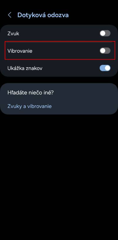vypnutie dotykovej odozvy vibrovania