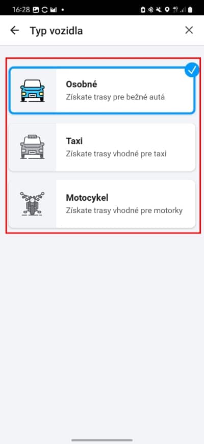 waze typ vozidla