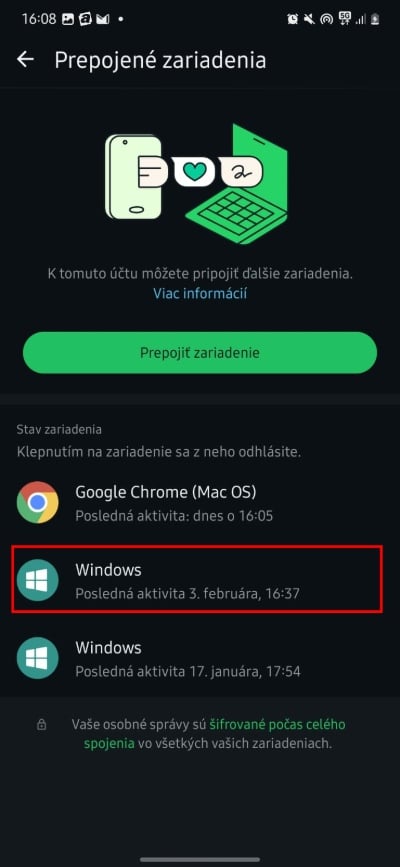 whatsapp prepojenie zariadenia