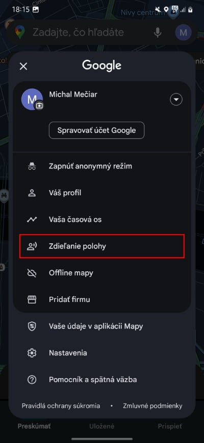 zdielanie polohy