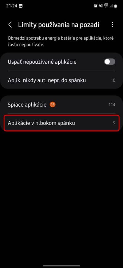 samsung nastavenia aplikacie hlboky spanok