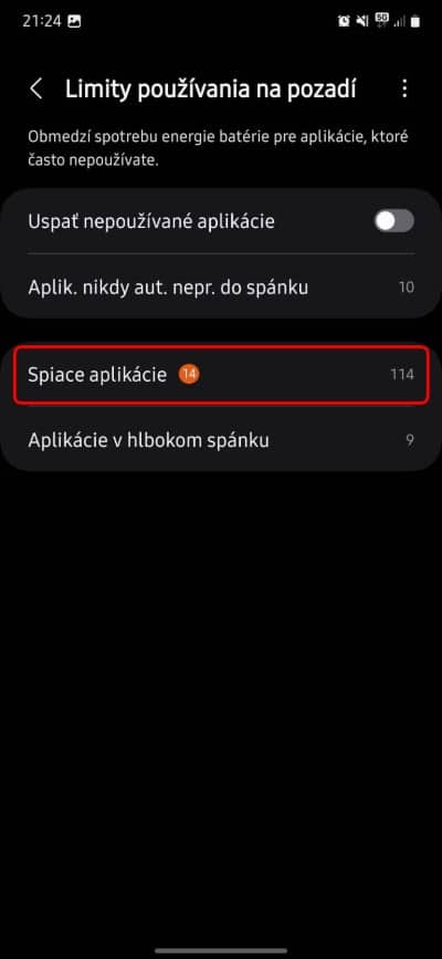 samsung nastavenia spiace aplikacie