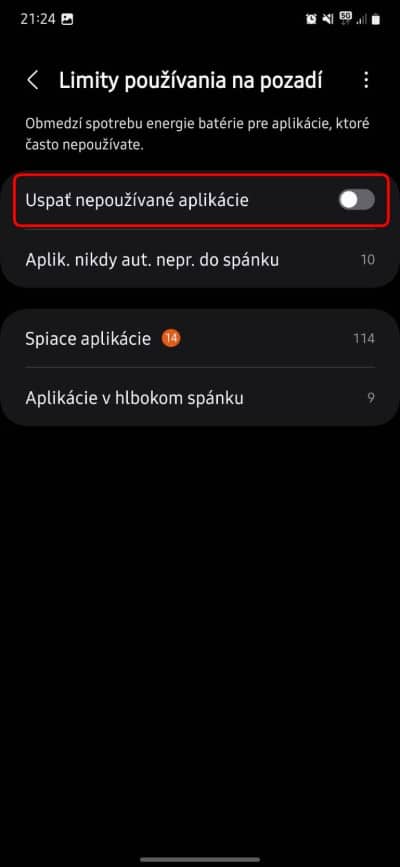 samsung nastavenia uspat nepouzivane
