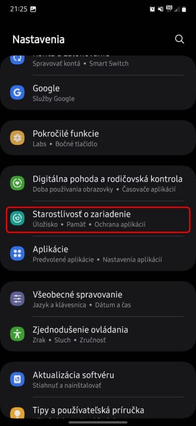 samsung nastavenia starostlivost o zariadenie