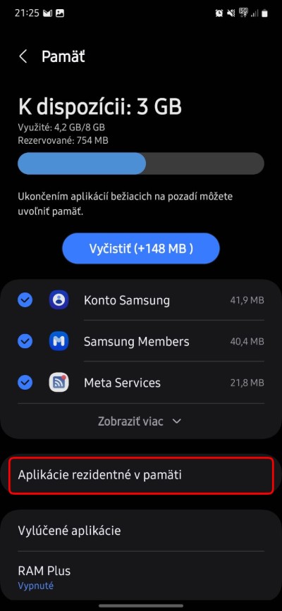 samsung nastavenia pamat 2