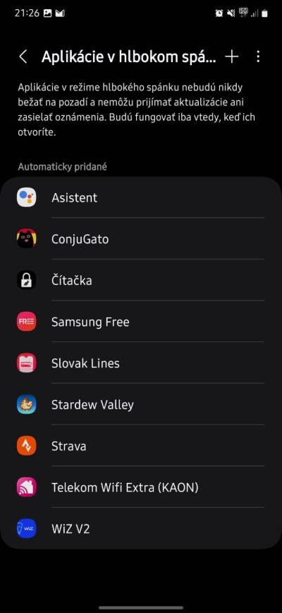 samsung nastavenia hlboko spiace aplikacie