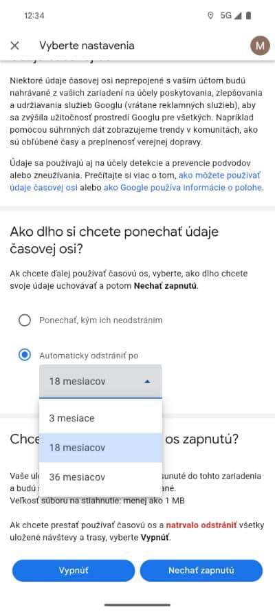 Google casova OS vyber ako dlho sa budu ukladat data