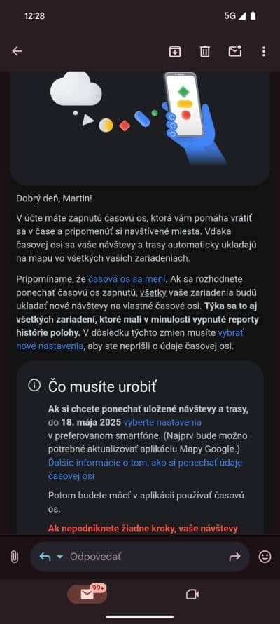 Google casova OS_upozornenie na vymazanie dat