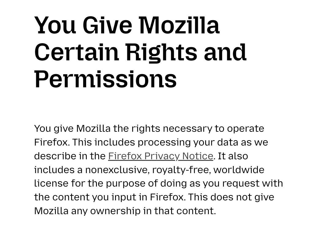 Firefox terms of service