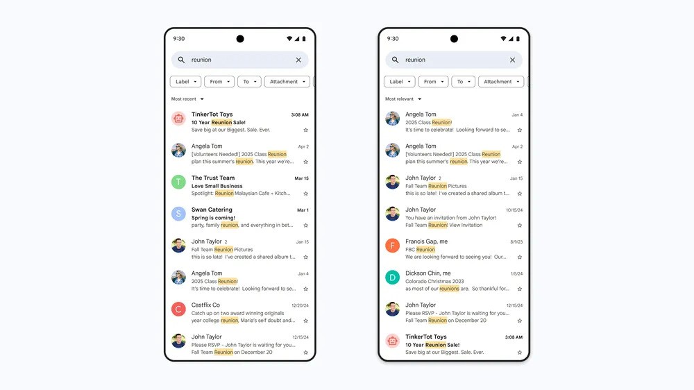 gmail vysledky vyhladavania pohanane AI