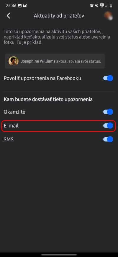 facebook nastavenia upozornenia