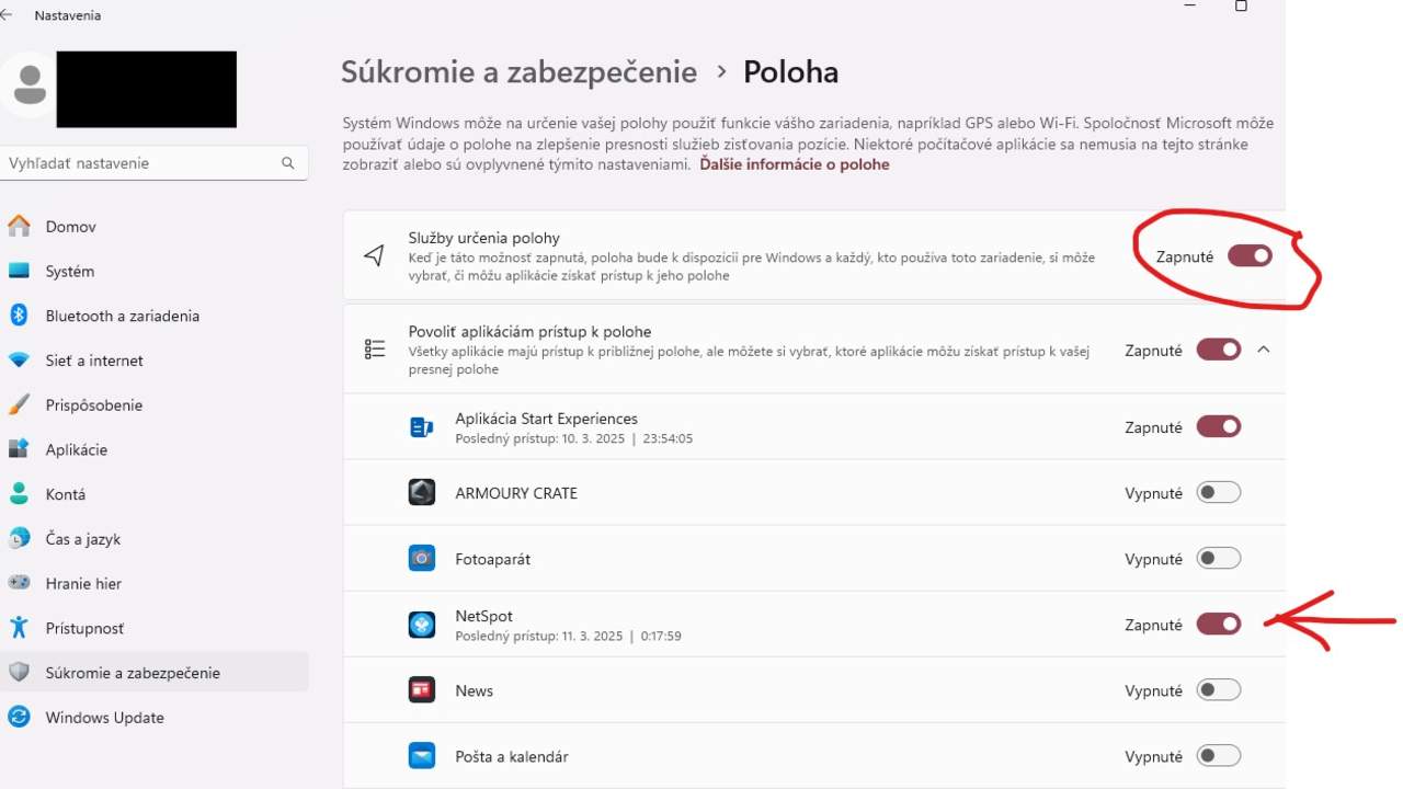 Windows 24H2 Súkromie a zabezpečenie Poloha