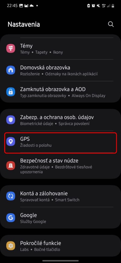 samsung gps nastavenia