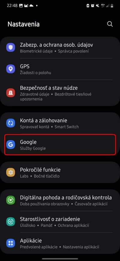 samsung google nastavenia