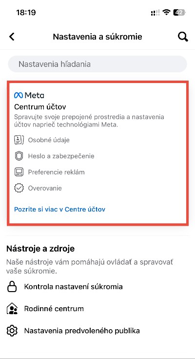 Facebook centrum účtov