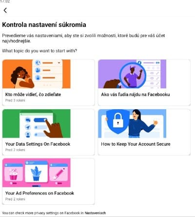 Facebook kontrola nastavenia súkromia