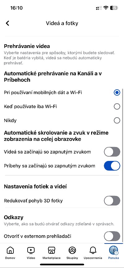 Facebook videí a fotky