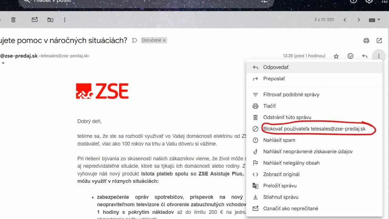 Blokovanie odosielateľa v Gmaili