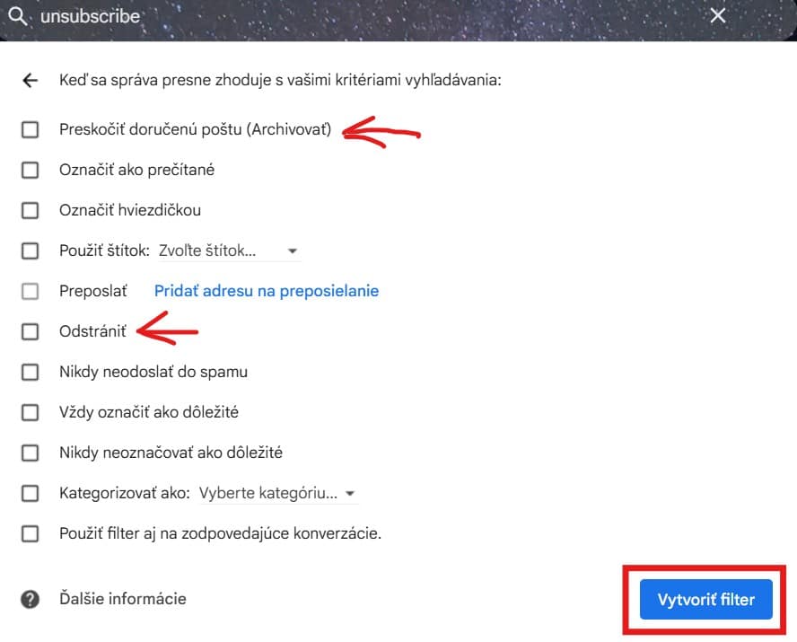 filtrovanie v Gmaili