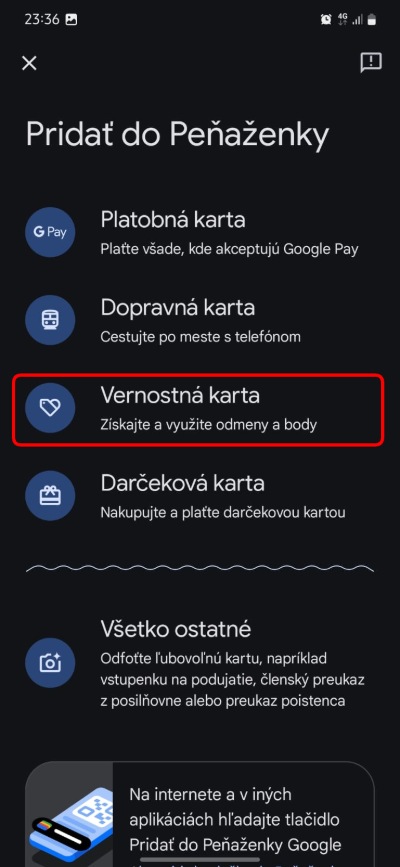 Google penazenka, vernostne karticky