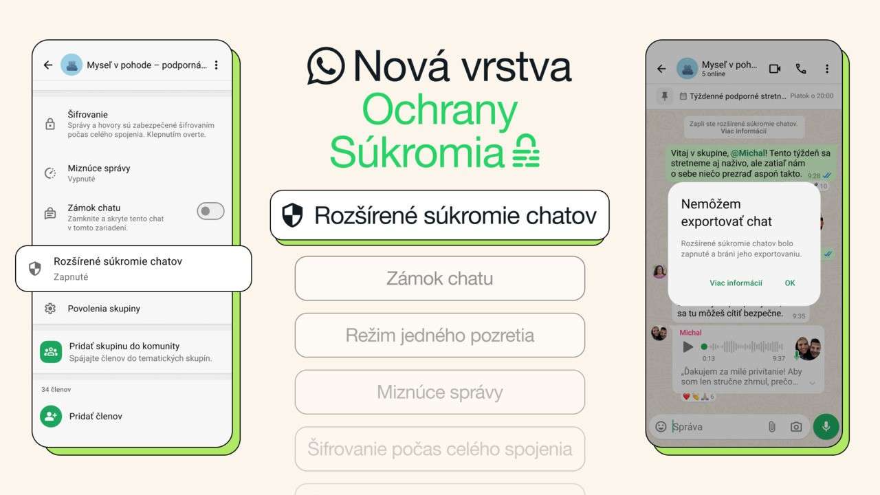 whatsapp rozsirena ochrana chatov