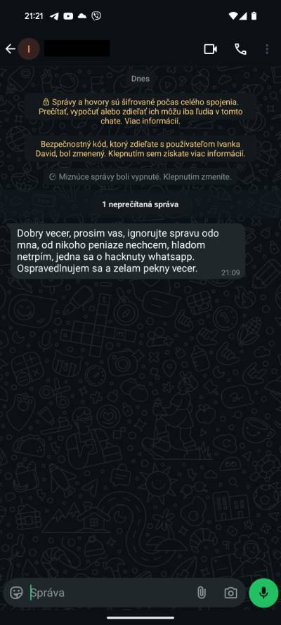 správa o ukradnutom WhatsApp účte