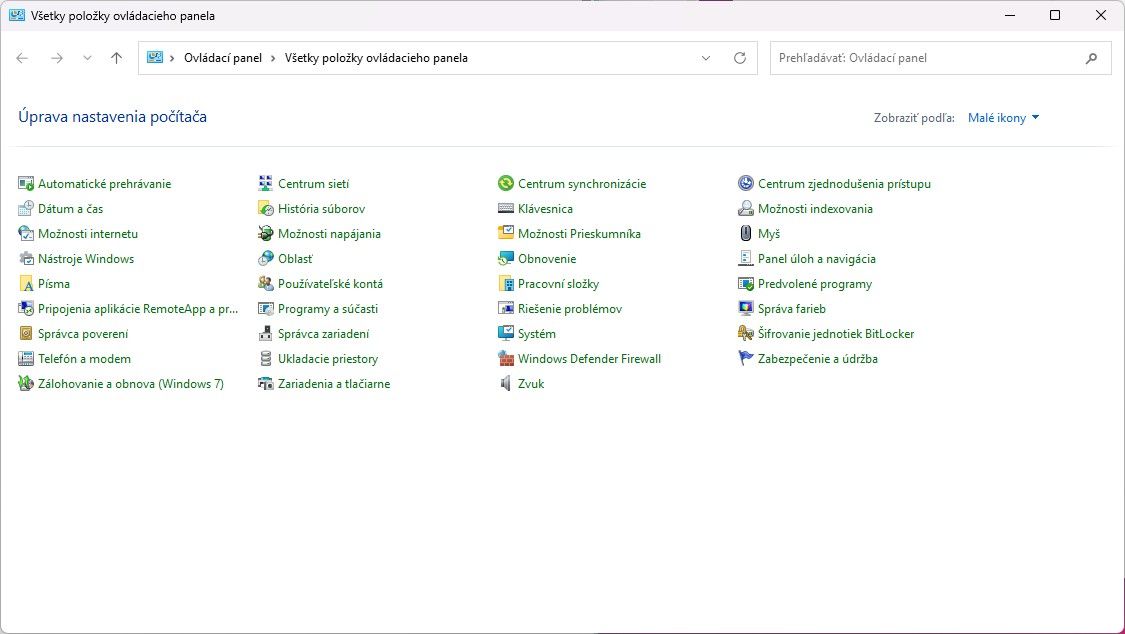 Windows 11 nastavenia a ovládací panel