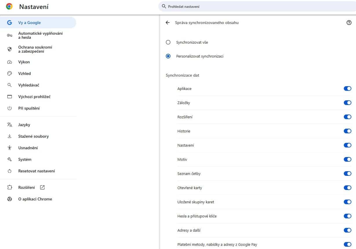 prehliadač Chrome synchronizácia