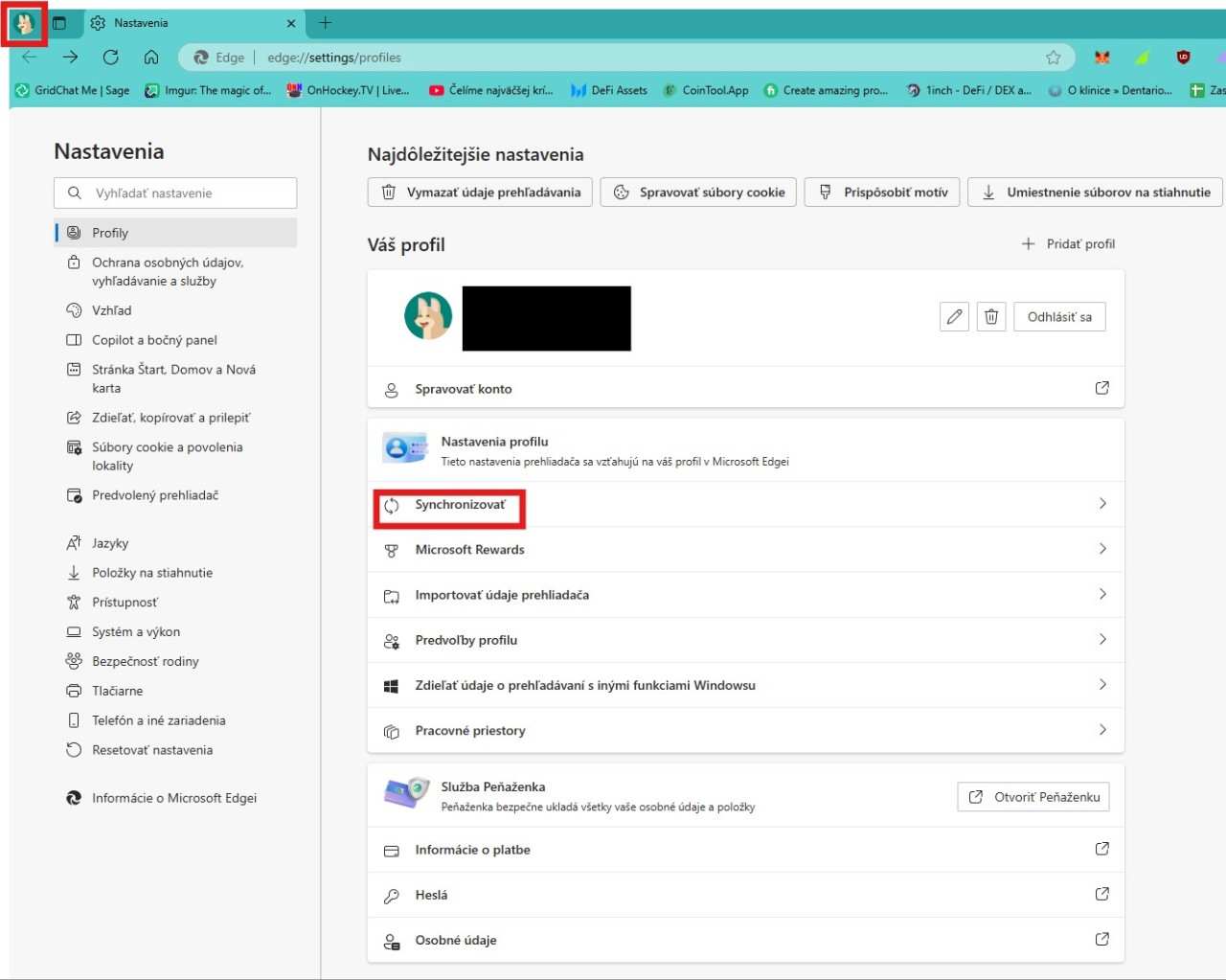 prehliadač Microsoft Edge synchronizácia