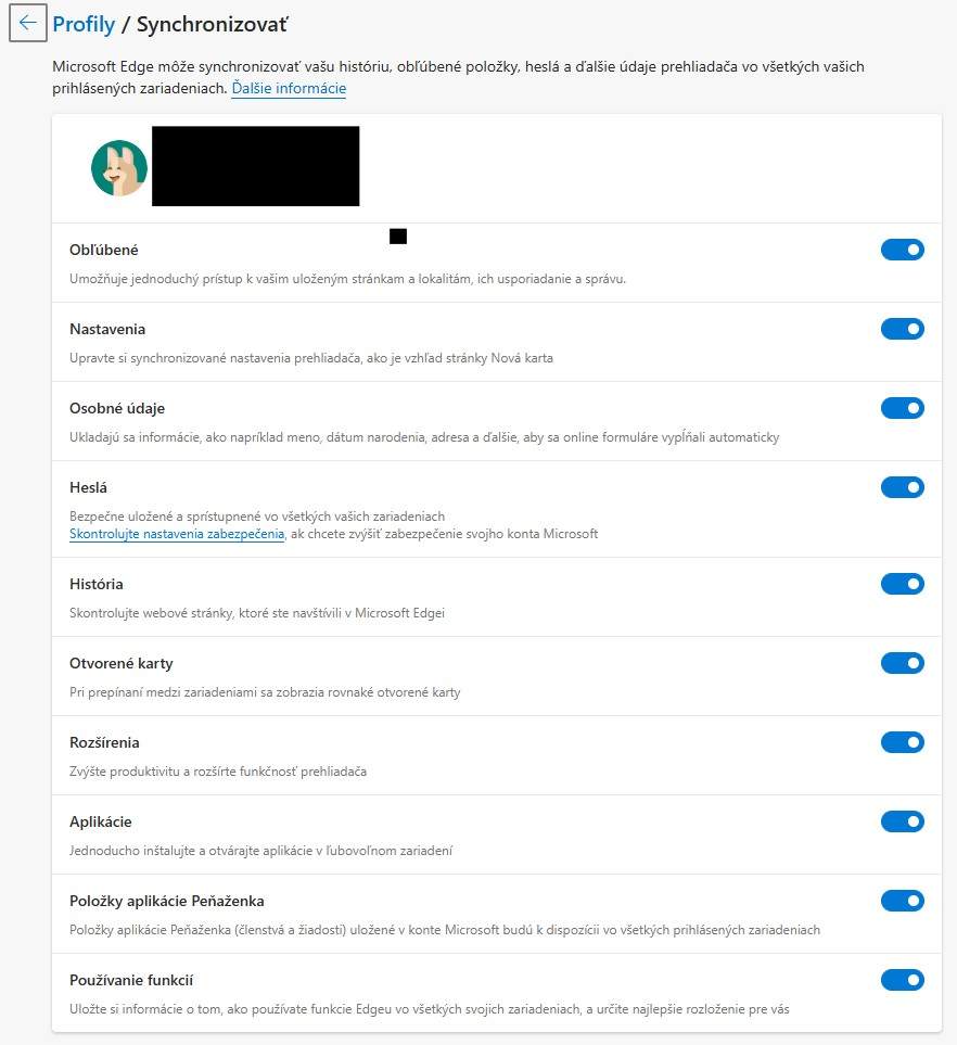 prehliadač Microsoft Edge synchronizácia