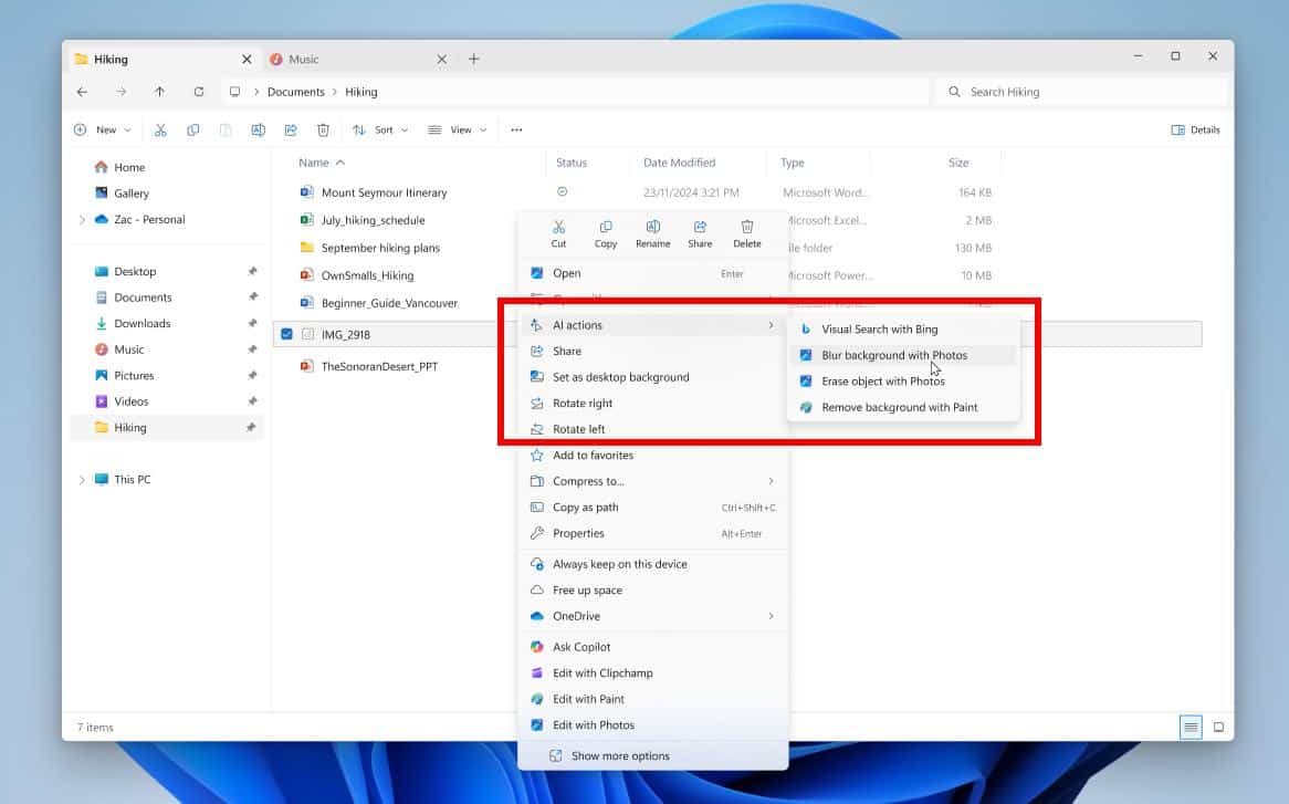 funkcia AI Actions vo Windows 11