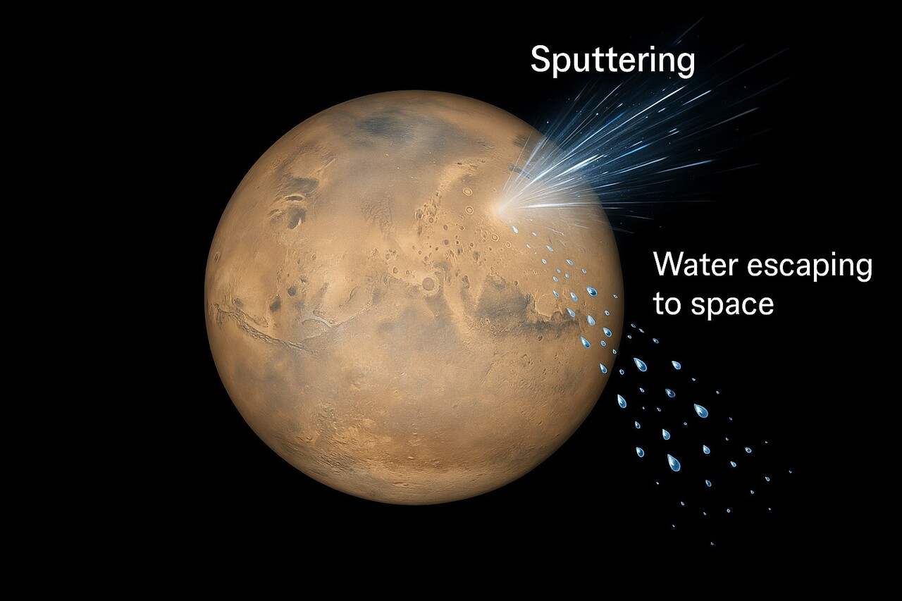 Mars sputtering strata vody proces
