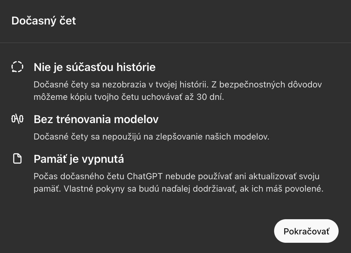 docasny cet, docasny chat ChatGPT