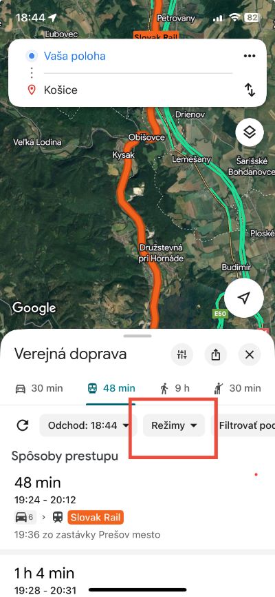 Google Mapy verejná doprava