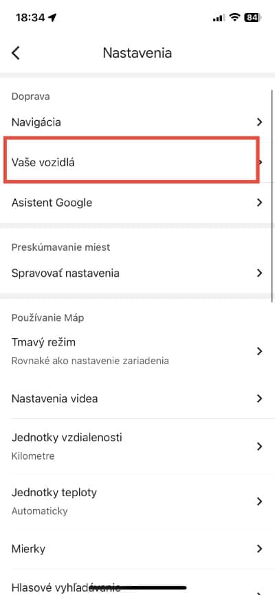 Google Mapy auto druh
