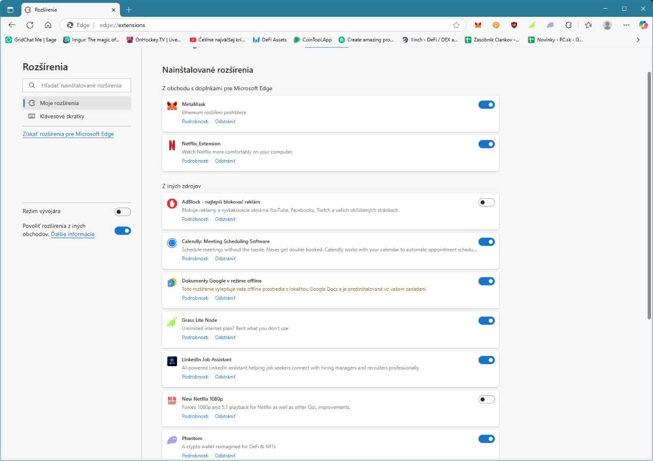Prehliadač Edge rozšírenia