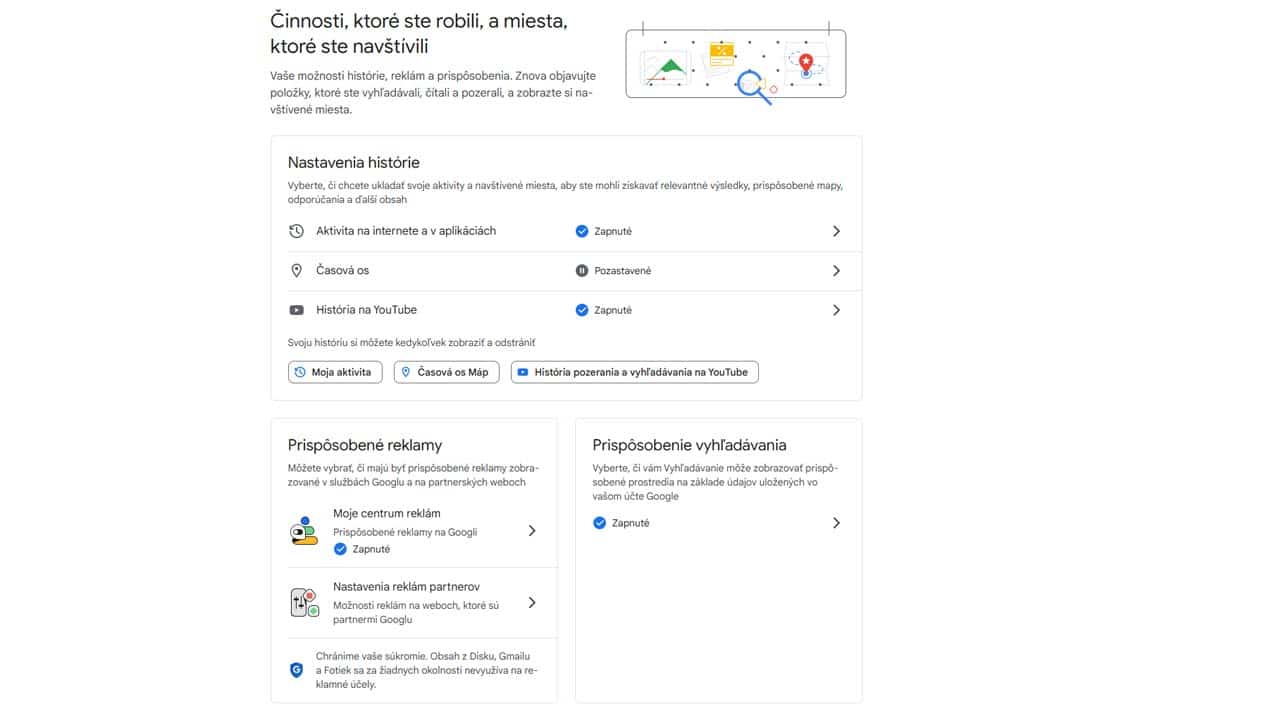 Google účet ponúka robustné nastavenie súkromia