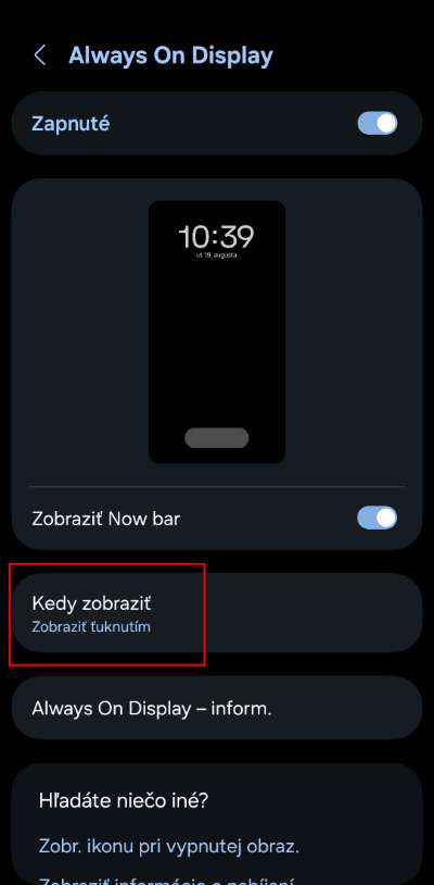 Samsung casovy limit always on display ako nastavit