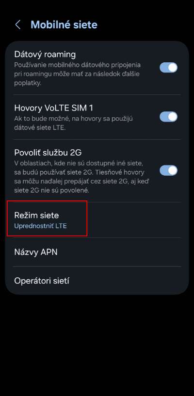 Samsung preferovanie 4G LTE siete