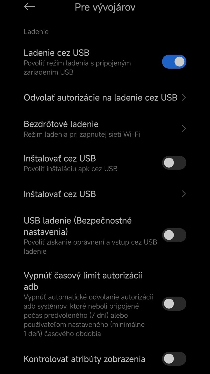 Povolenie USB Debbugingu