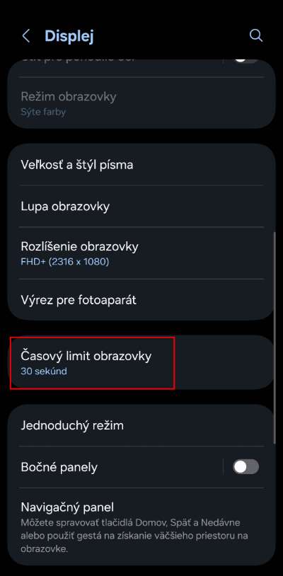 casovy limit obrazovky samsung ako nastavit