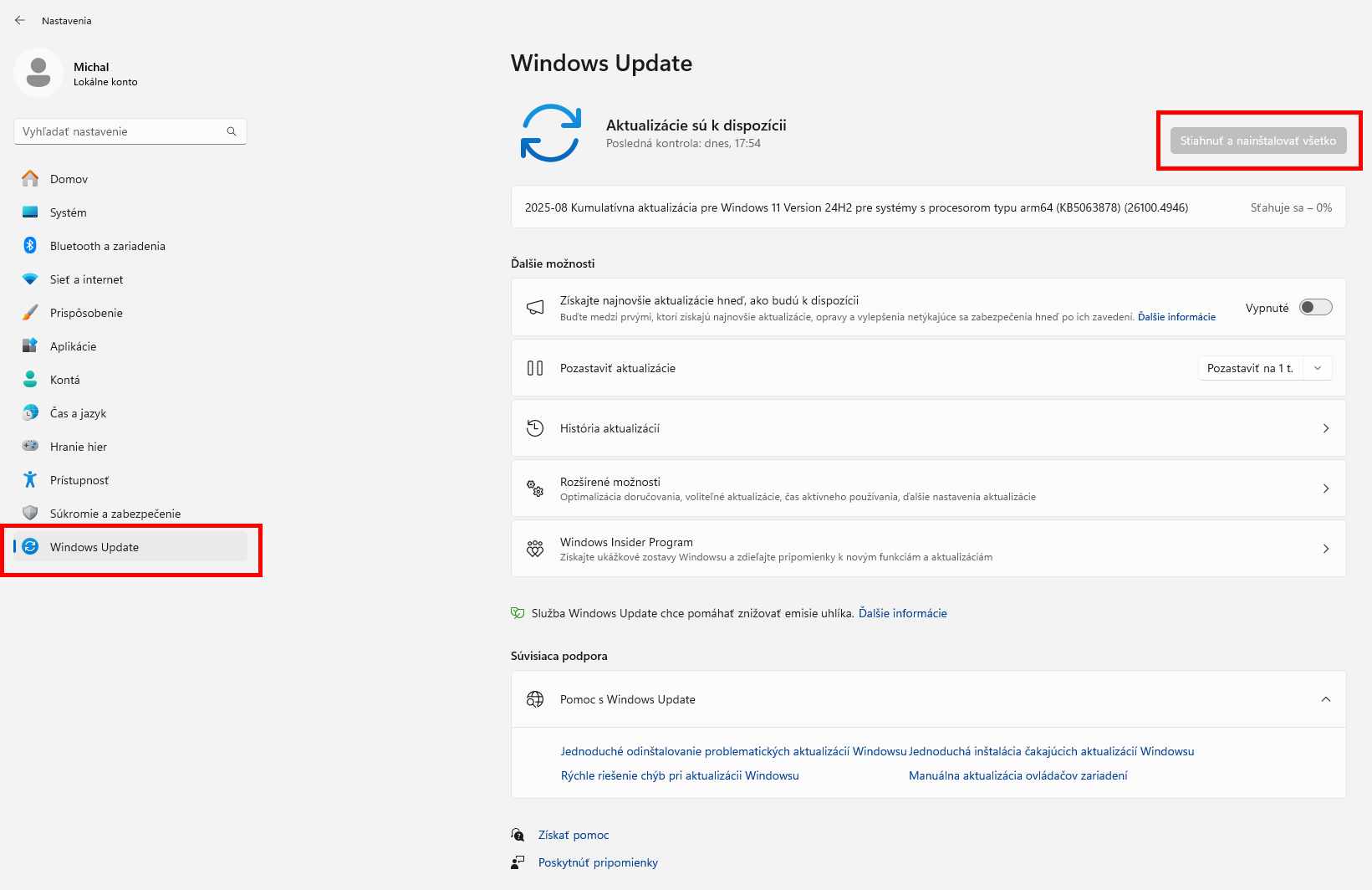Windows update aktualizacia