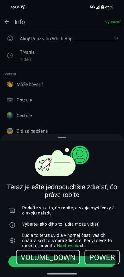 whatsapp nova funkcia vyjadrenie pocitu v statuse_1