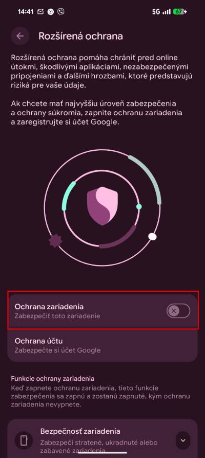 rozsirena ochrana androidu