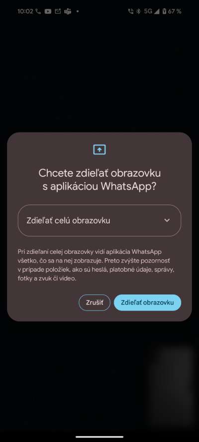 zdielanie obrazovky whatsapp