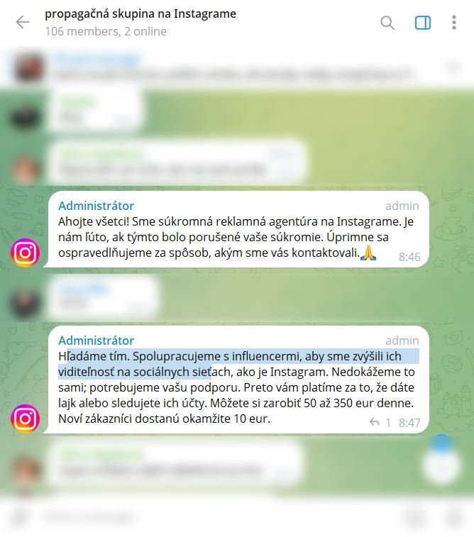 podvod propagacna skupina instagram peniaze
