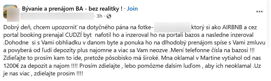 podvod s prenajmom bytu
