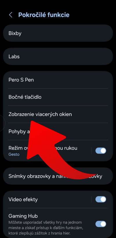ako aktivovat gesto otvorenia dvoch aplikacii samsung_3