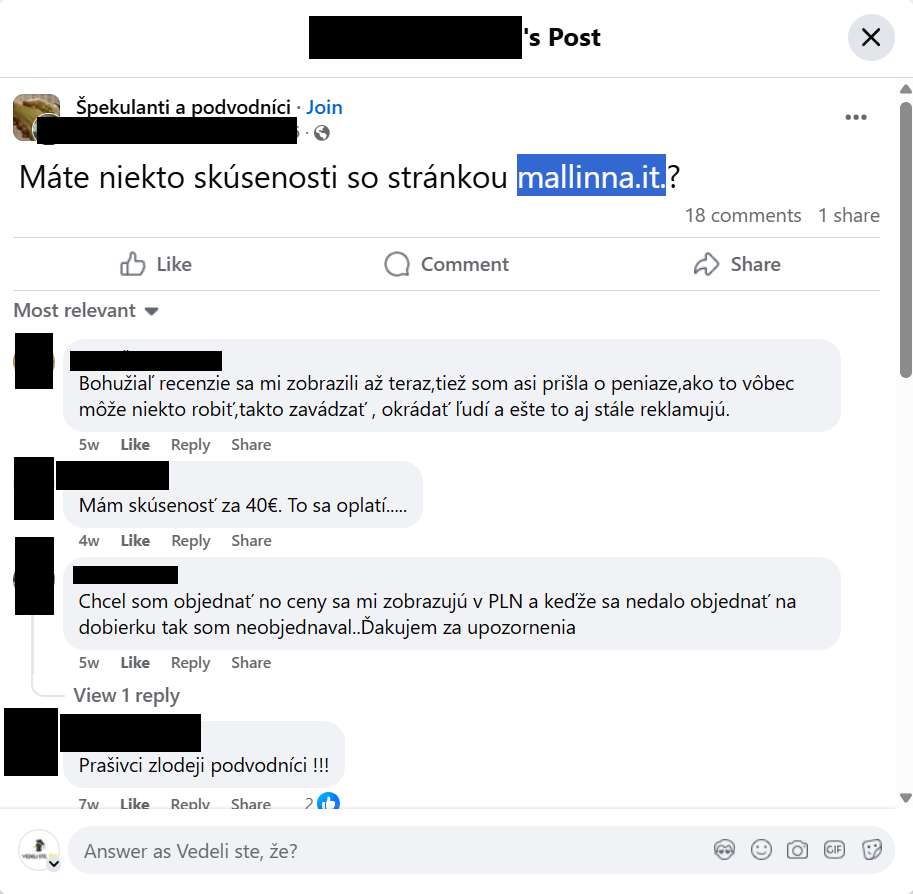 recenzie ludi na podvodny eshop na socialnych sietach